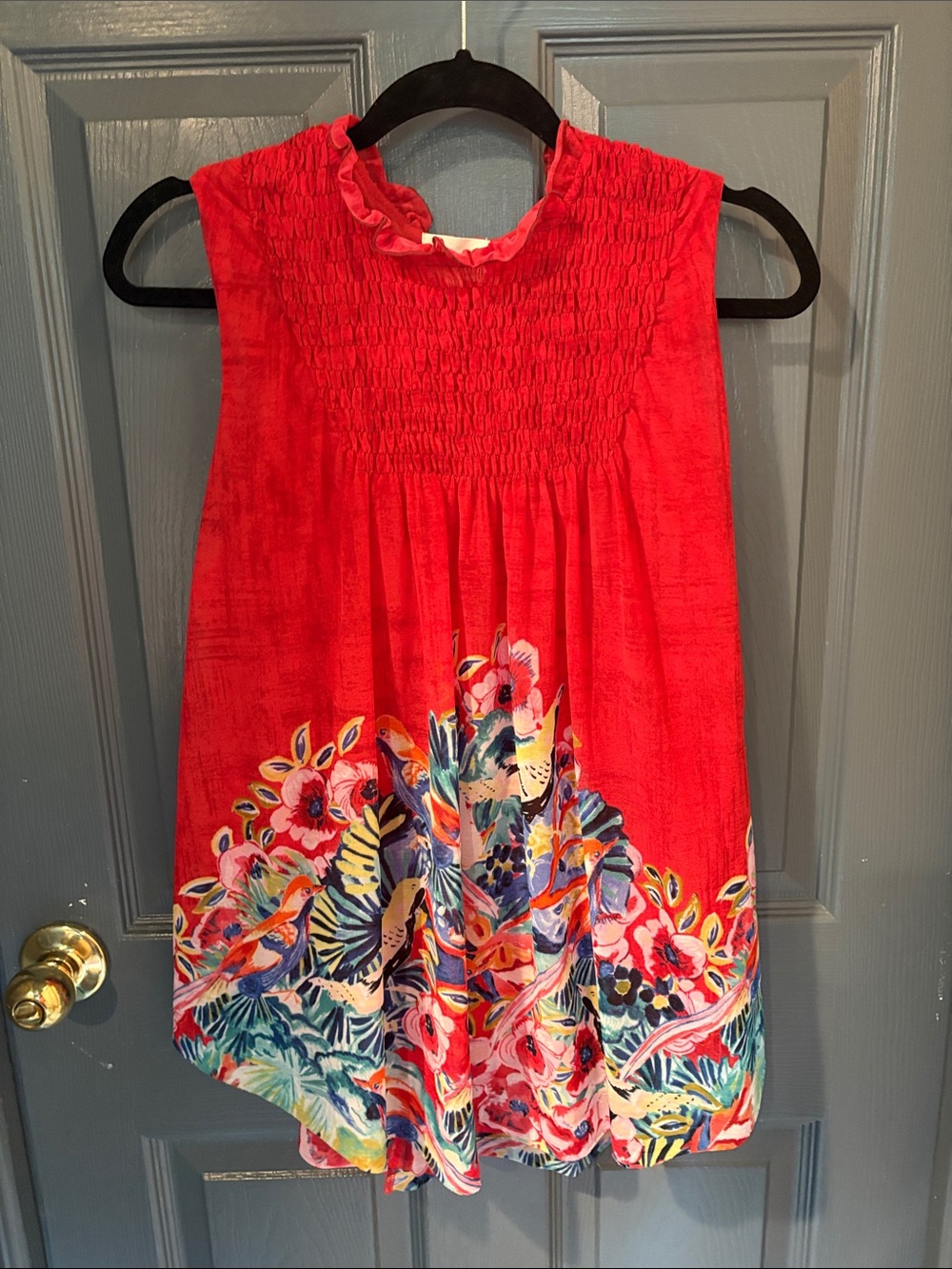 Anthropologie Red Floral Smocked Top